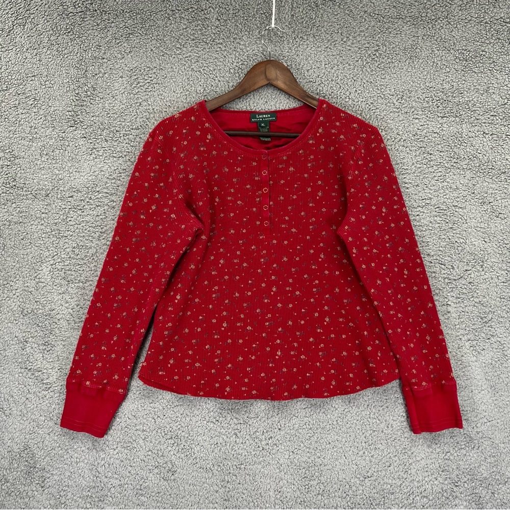 Lauren Ralph Lauren Knit Shirt Henley 100% Cotton Red Women Size XL